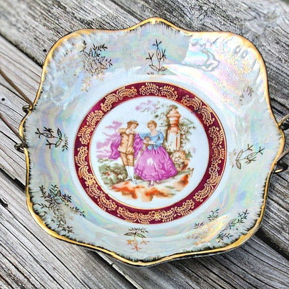 Vintage Lusterware Candy Dish w/ handle Iridescent Porcelain Made in Japan - Picture 10 of 10